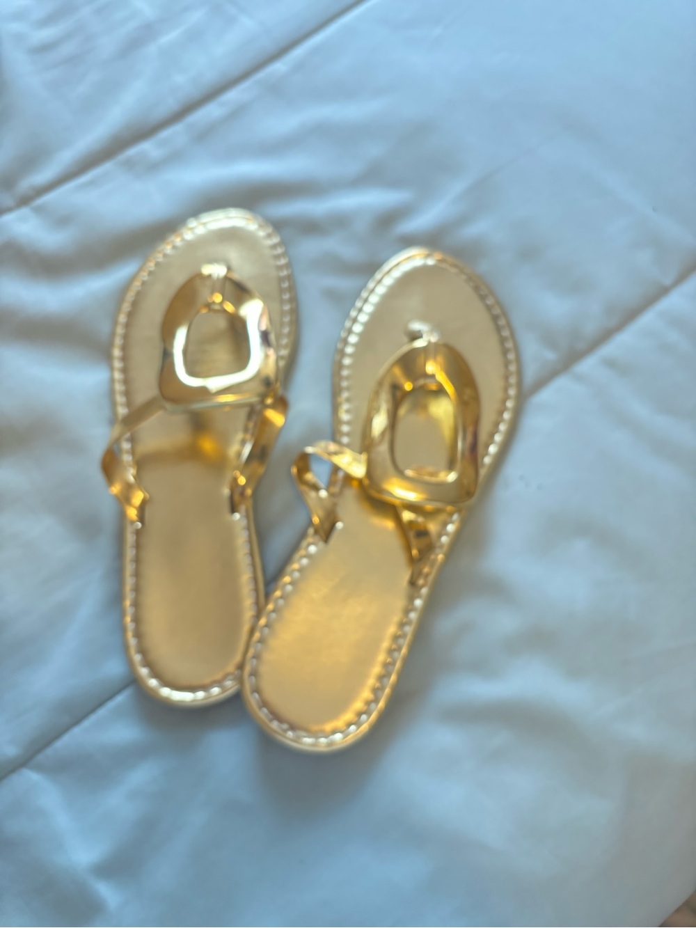 Gold Metallic Women’s Sandals - Elegant Slip-On Thong